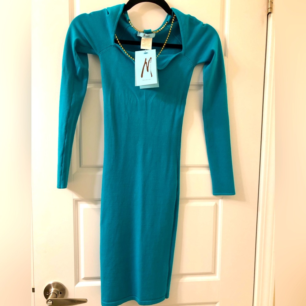 NWT Marciano teal blue knit dress with studded chain